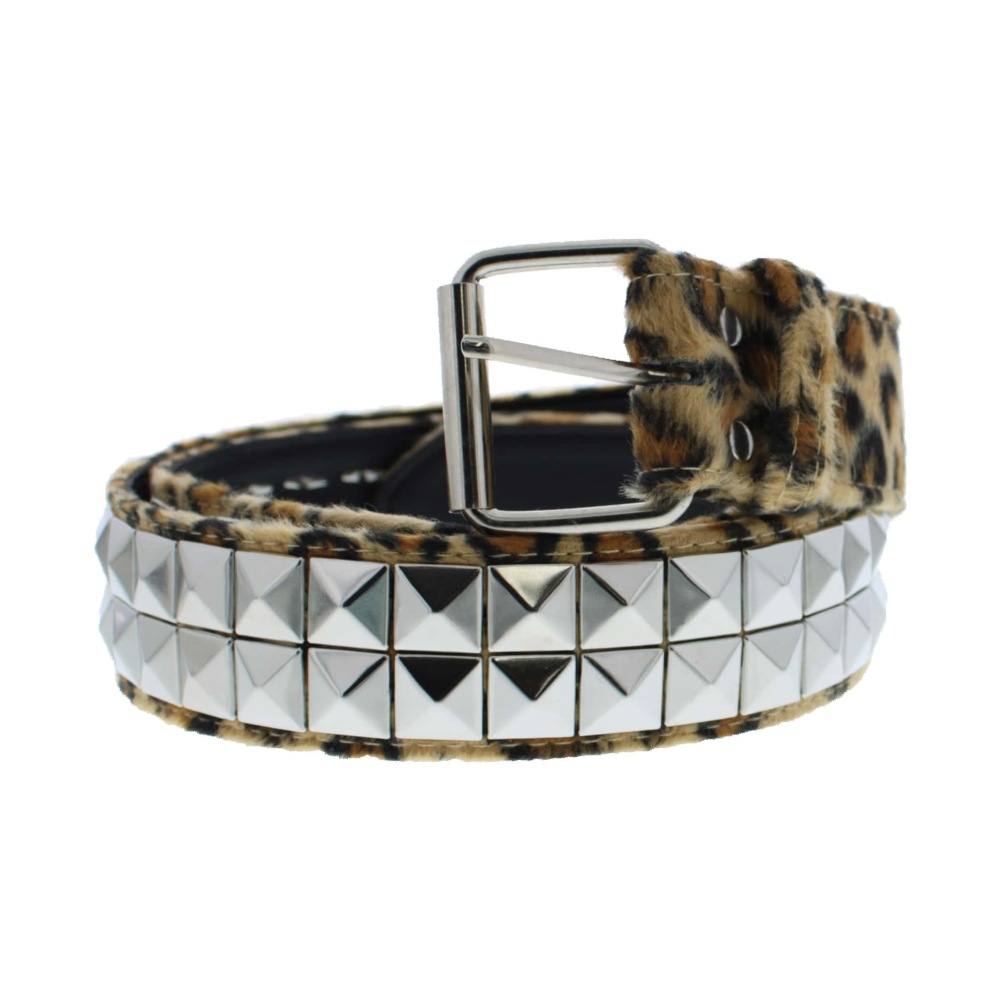Zac's Alter Ego - 2 Row Pyramid Leopard Print Ceinture - Marron